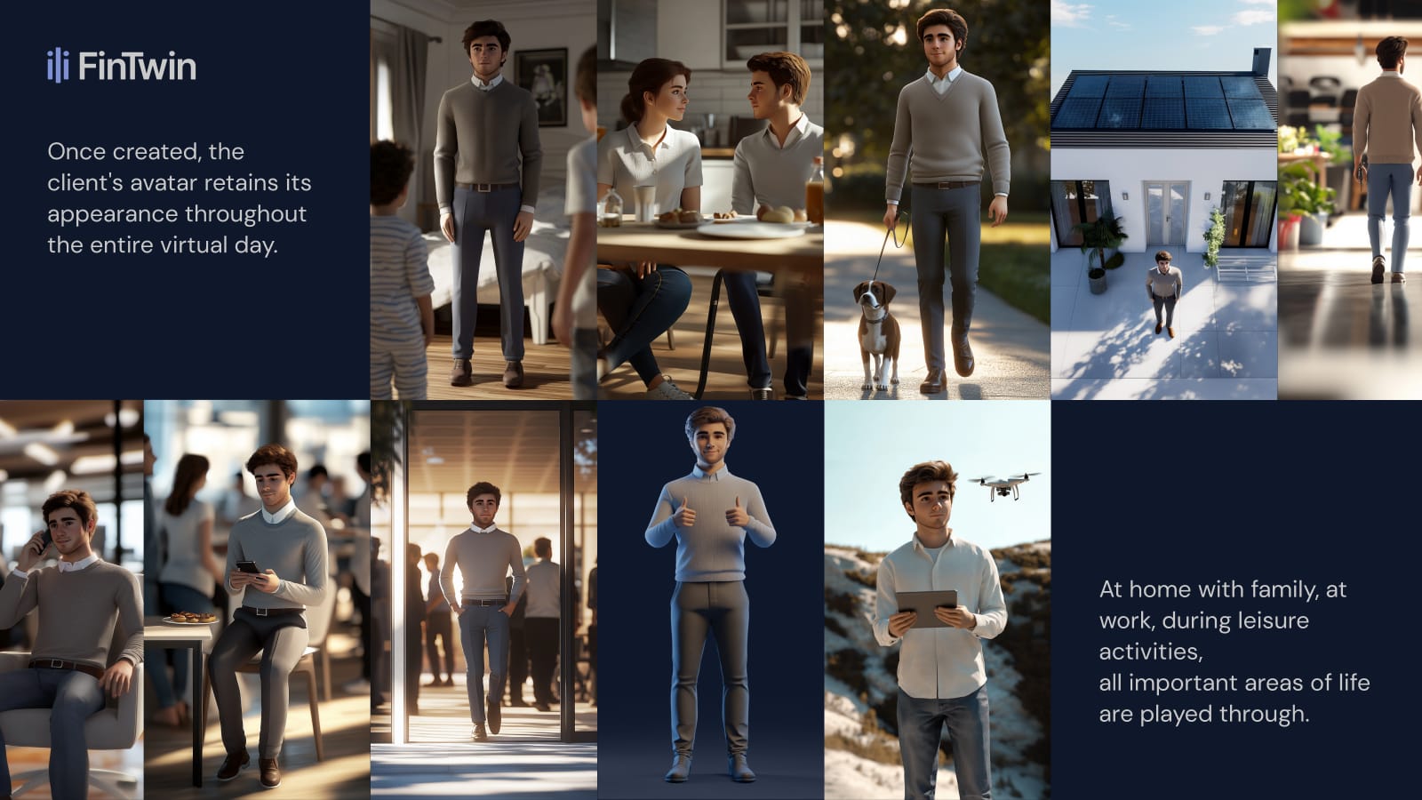 The same avatar at home, at work and in leisure scenes
