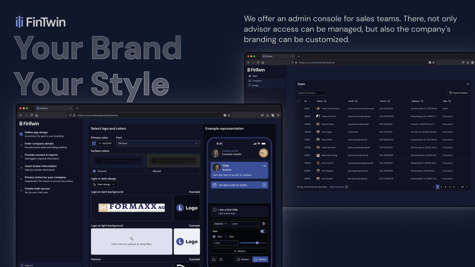 Admin portal with company branding