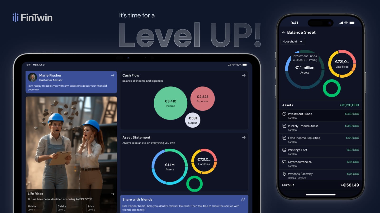 FinTwin on tablet and phone with the balance sheet