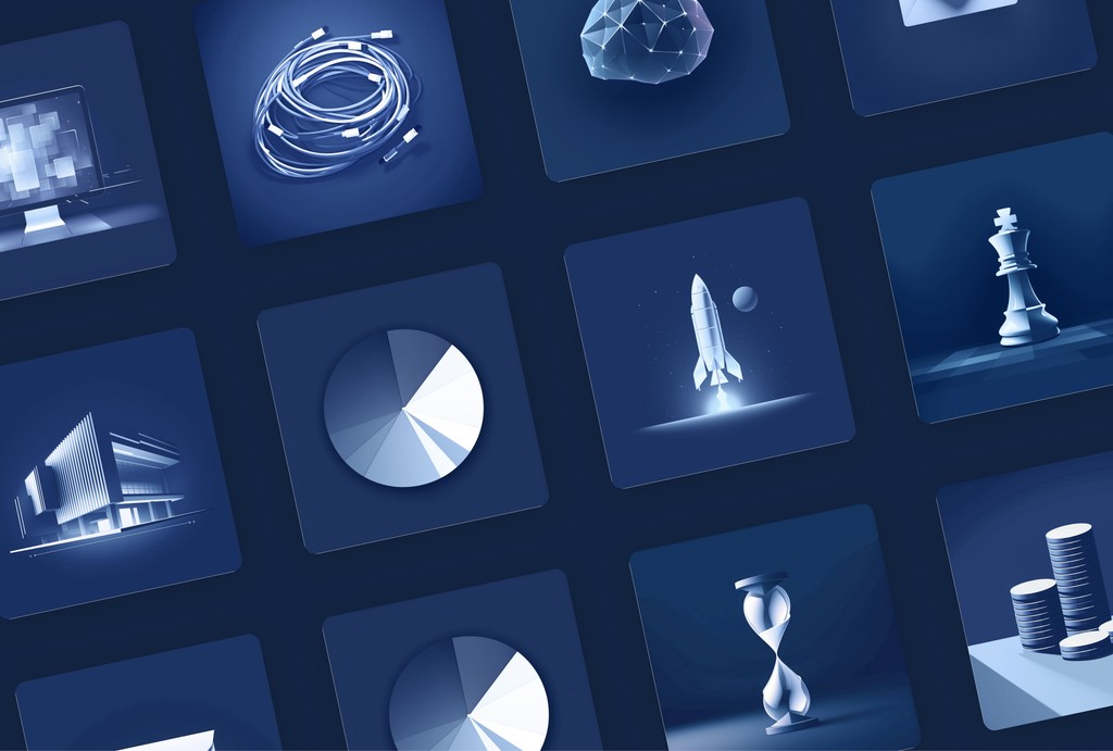 Grilă de ilustrații cu iconuri 3D Fulfin