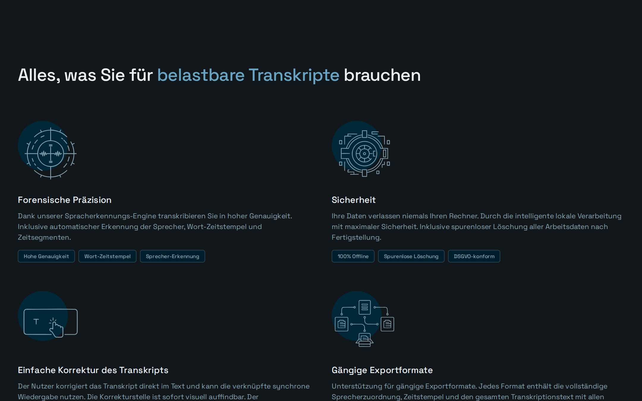Vorteile: forensische Präzision, Sicherheit, Korrektur und Export