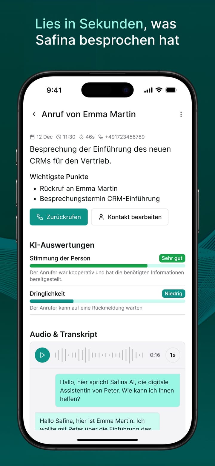 Zusammenfassung mit Kernpunkten, KI-Auswertung und Transkript