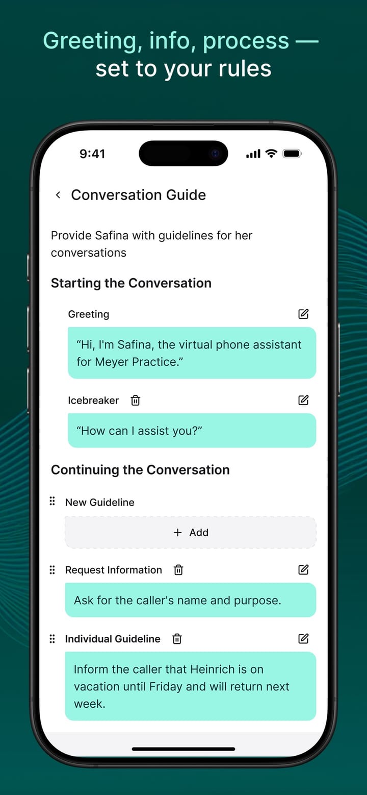 Conversation guide with greeting and rules